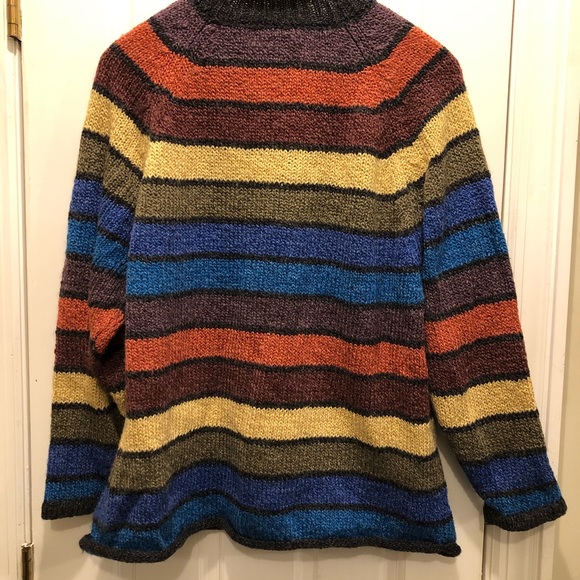 In Knit Striped Hand Knit Turtleneck Sweater - Picture 7 of 12